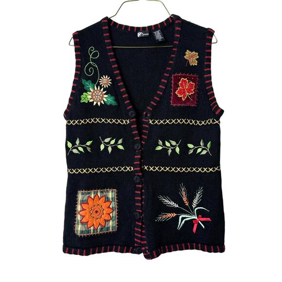 Holiday Editions VINTAGE Fall embroidered applique bedazzle sweater vest SMALL - Picture 1 of 6